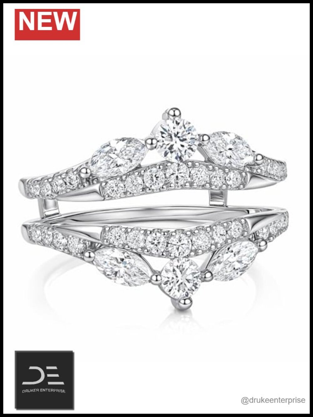 Moissanite Ring Enhancer Curved Wedding Band 14K White Gold Plated